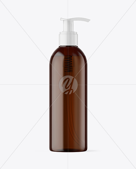 Amber Cosmetic Bottle with Pump Mockup