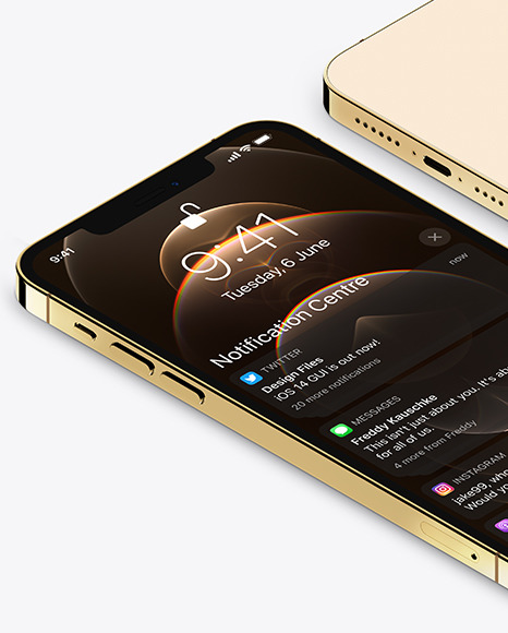 iPhones 12 Pro Max Gold Mockup Scene