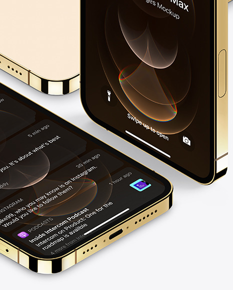 iPhones 12 Pro Max Gold Mockup Scene