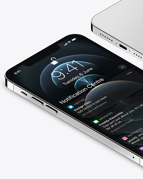 iPhones 12 Pro Max Silver Mockup Scene