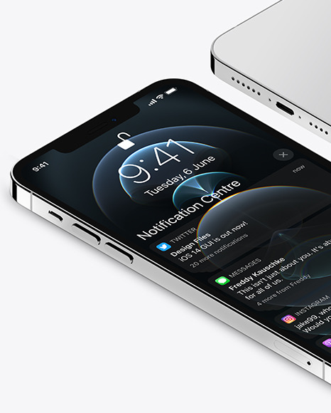 iPhones 12 Pro Max Silver Mockup Scene