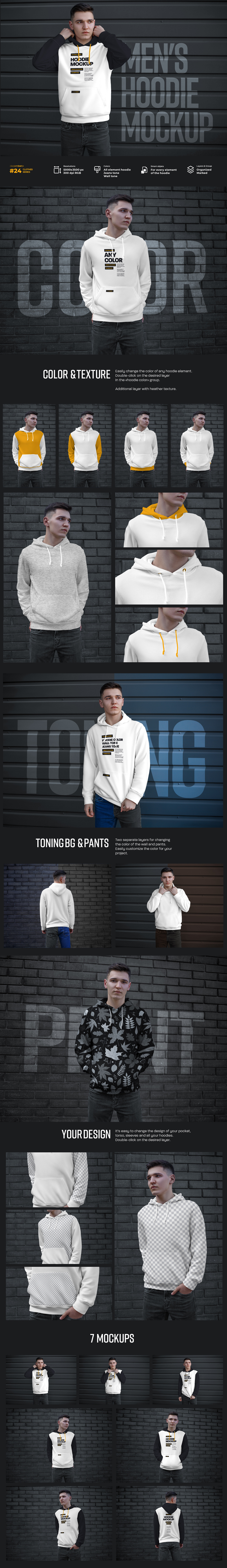 7 Mockups Hoodie on the Man. Urban Style