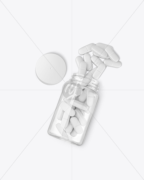 Clear Plastic Bottle w/ Pills Mockup