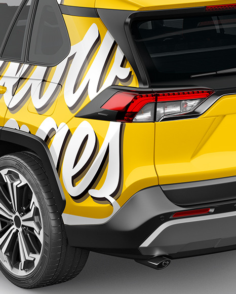 Compact Crossover SUV Mockup - Back Half Side View (High-Angle Shot)