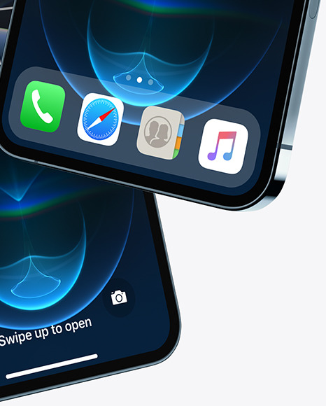 Two Apple iPhones 12 Pro Max Pacific Blue Mockup