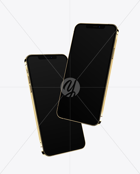 Two Apple iPhones 12 Pro Max Gold Mockup