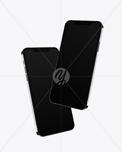 Two Apple iPhones 12 Pro Max Silver Mockup