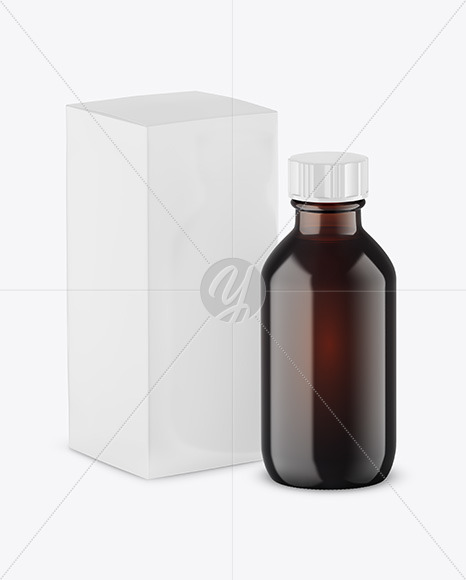 Dark Amber Glass Bottle w/ Box Mockup