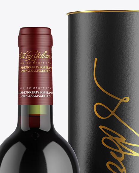 Green Glass Red Wine Bottle with Tube Mockup