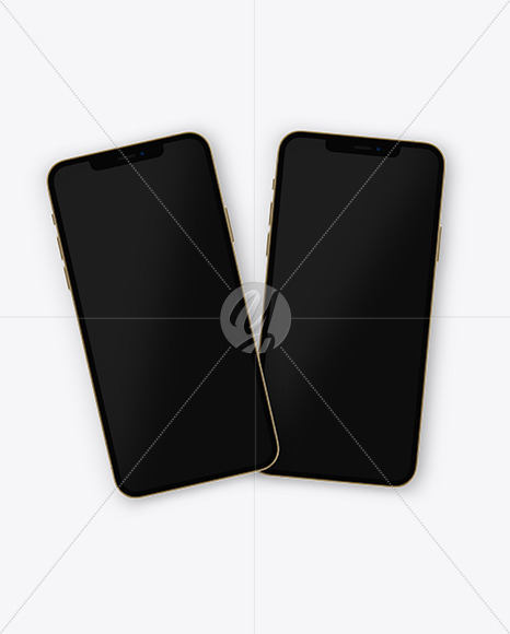 Two Apple iPhones 12 Pro Max Gold Mockup