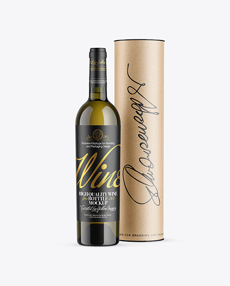 Green Glass White Wine Bottle with Tube Mockup