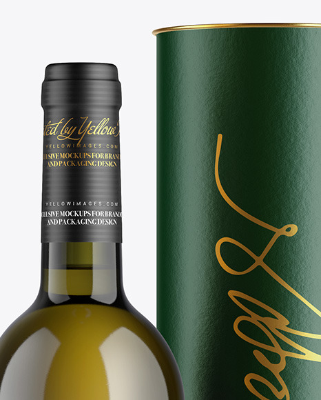 Green Glass White Wine Bottle with Tube Mockup