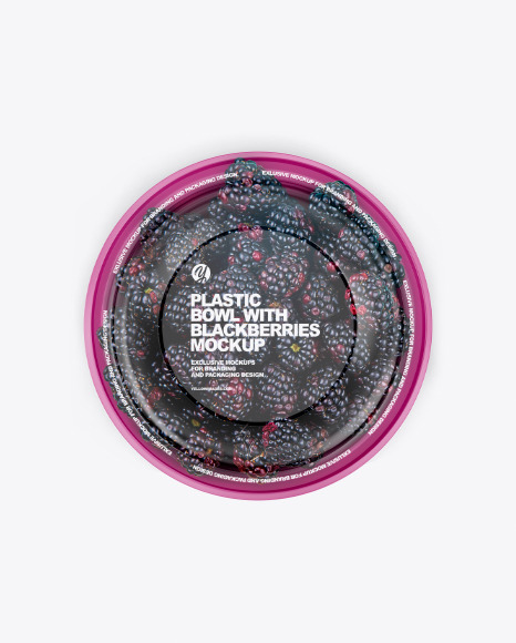 Plastic Bowl with Blackberries Mockup