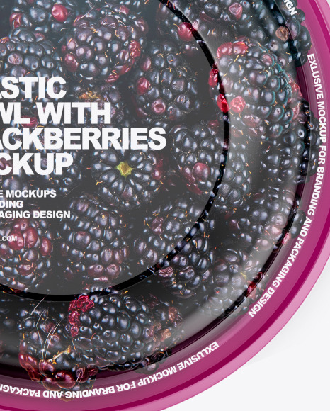 Plastic Bowl with Blackberries Mockup