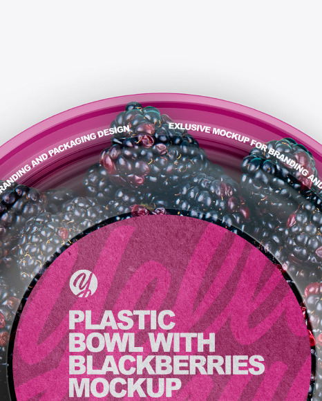 Plastic Bowl with Blackberries Mockup