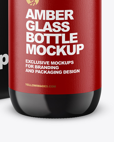 Dark Amber Glass Bottle w/ Box Mockup