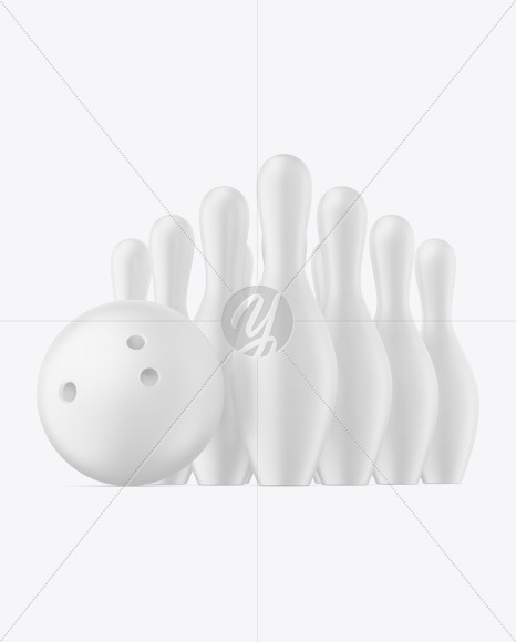 Matte Bowling Pins w/ Bowling Ball Mockup