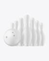 Matte Bowling Pins w/ Bowling Ball Mockup