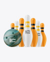 Matte Bowling Pins w/ Bowling Ball Mockup