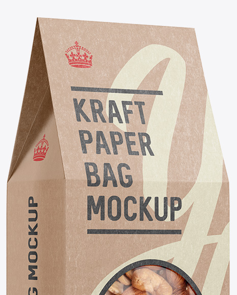 Kraft Paper Bag W/ Window Mockup - Halfside View