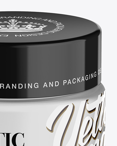 Frosted Glass Cosmetic Jar Mockup - Front View (High Angle Shot)