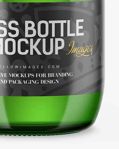 Green Glass Bottle with Drink Mockup