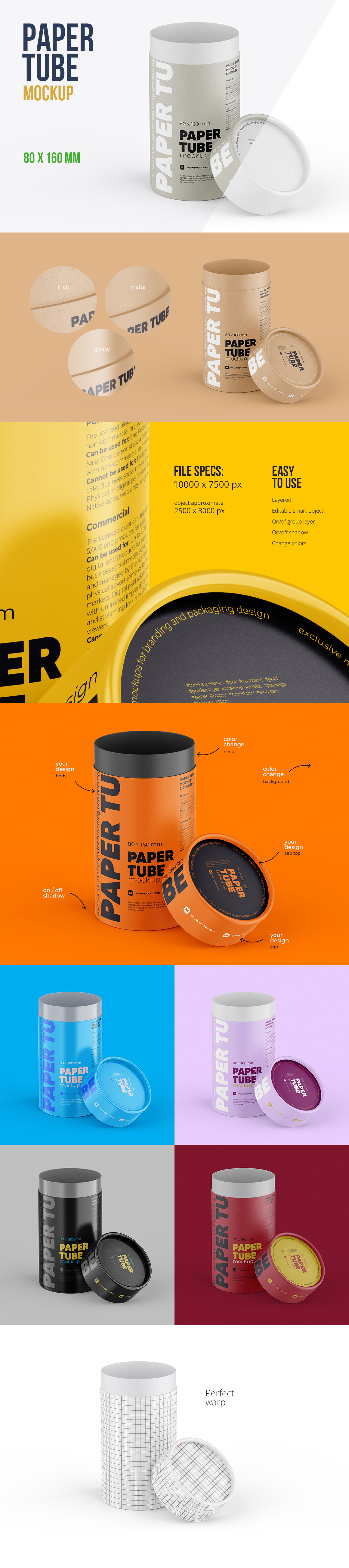 Opened Paper Tube Mockup 80x160mm