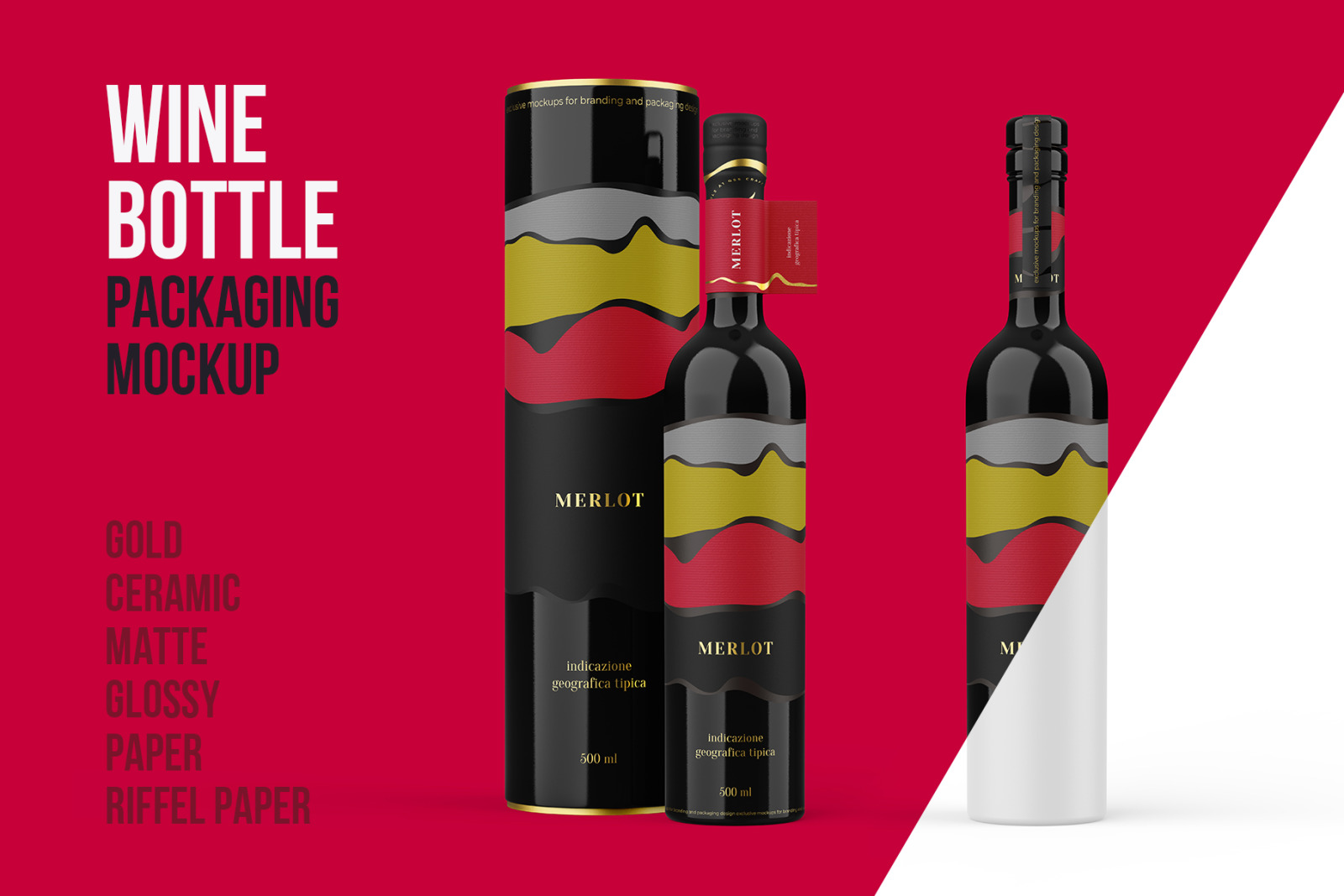 Ceramic Wine Bottle Mockup with Tube - PRO + 7 material