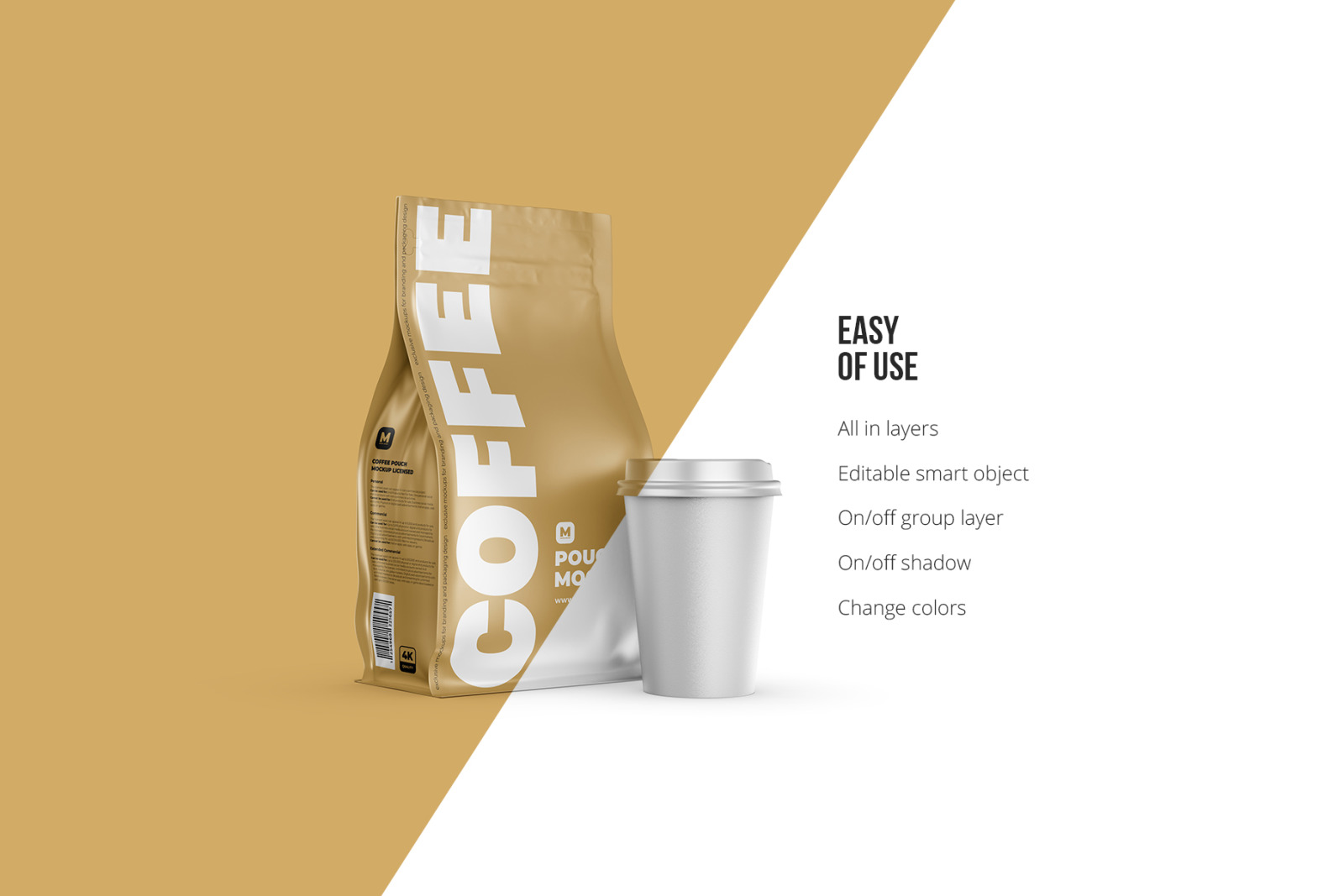 Zip Flat Bottom Pouch Mockup with Cup Zip Flat Bottom Pouch Mockup with Cup