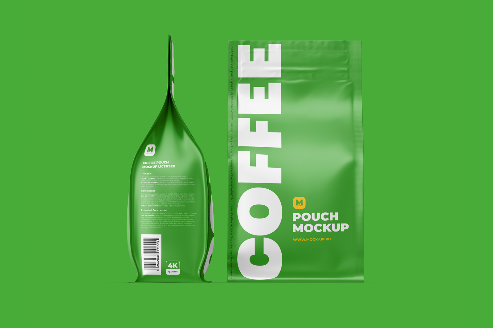 Zip Flat Bottom Pouch Mockup. Front and Side Zip Flat Bottom Pouch Mockup. Front and Side
