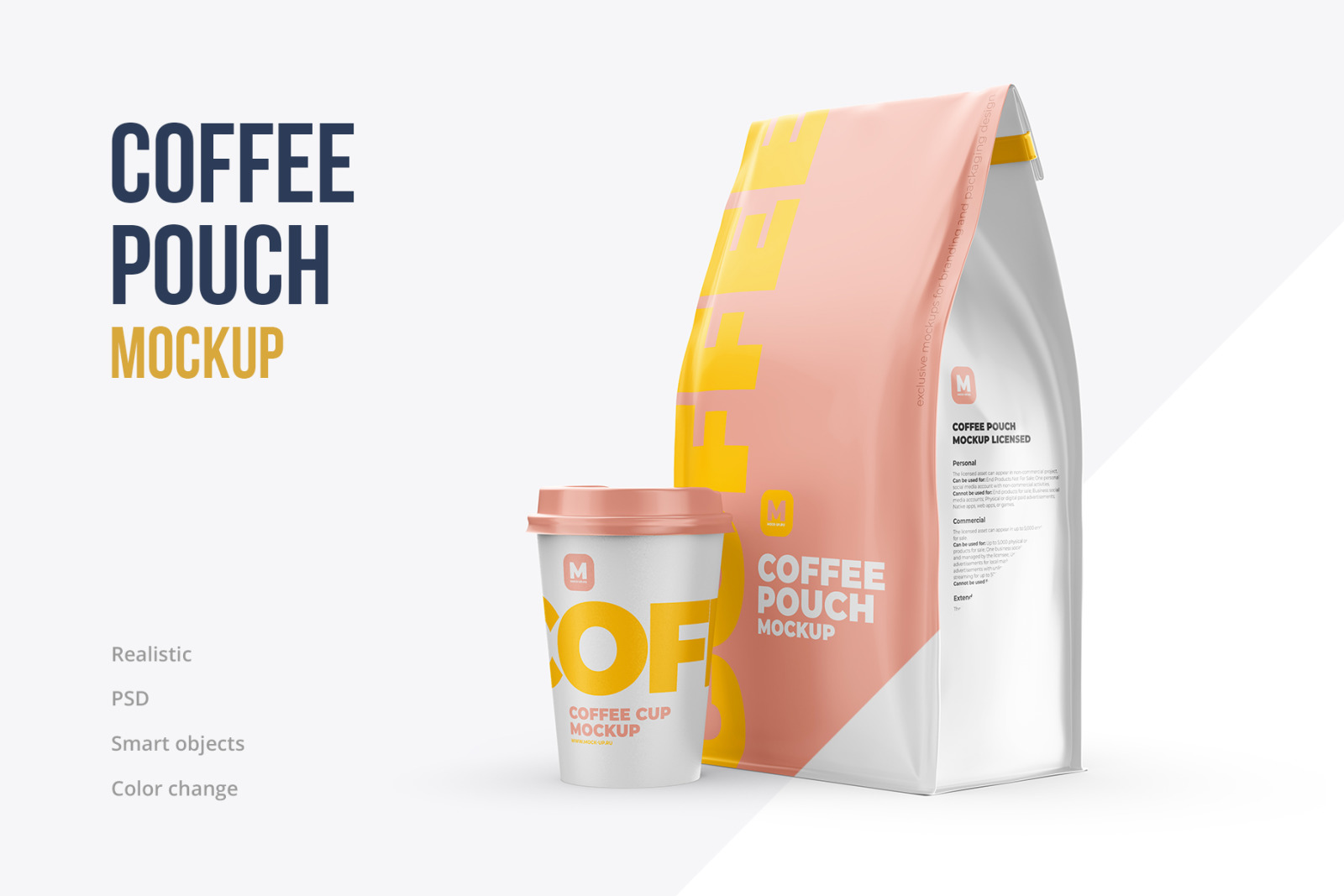 Coffee Pouch Mockup with Cup Coffee Pouch Mockup with Cup