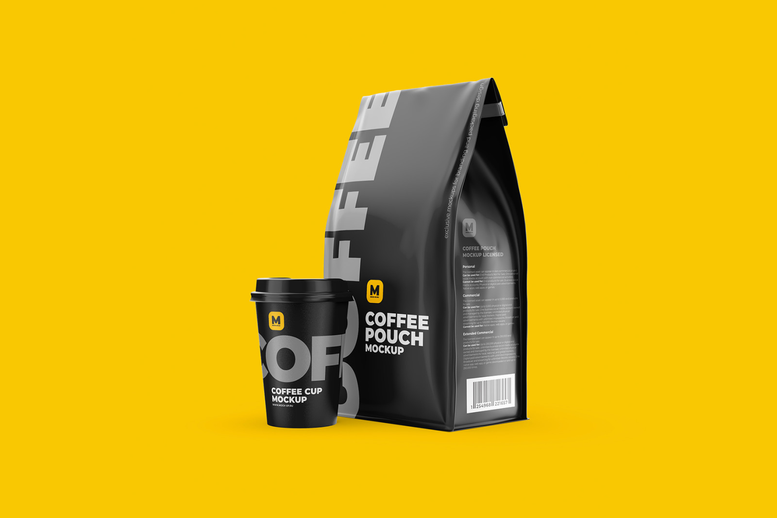 Coffee Pouch Mockup with Cup Coffee Pouch Mockup with Cup