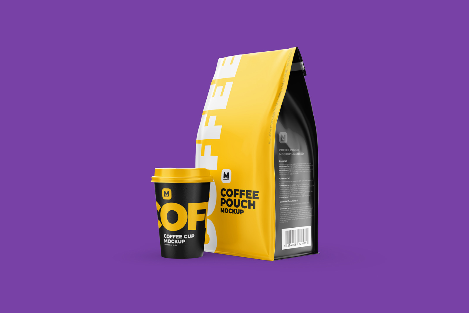 Coffee Pouch Mockup with Cup Coffee Pouch Mockup with Cup