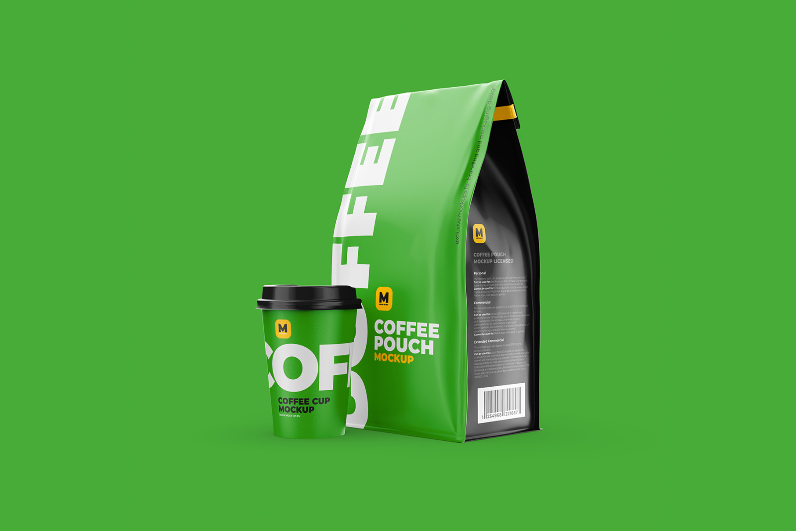 Coffee Pouch Mockup with Cup Coffee Pouch Mockup with Cup