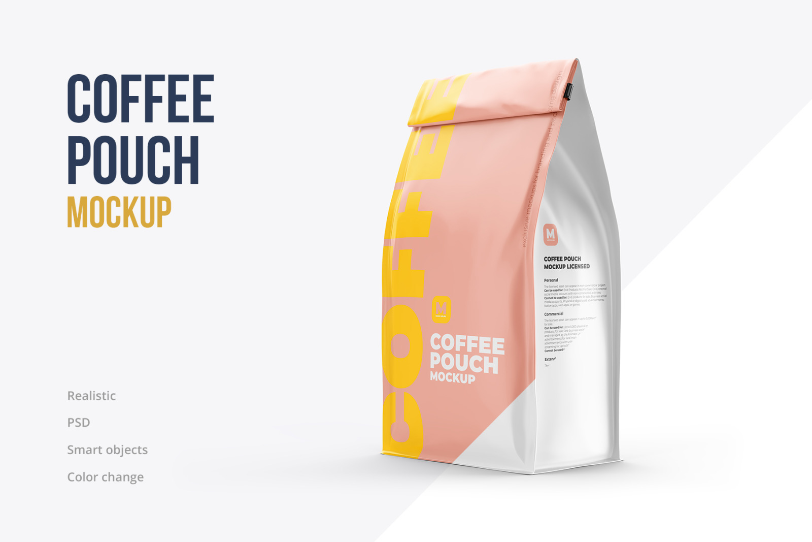 Coffee Pouch Mockup. Back Half-Side view