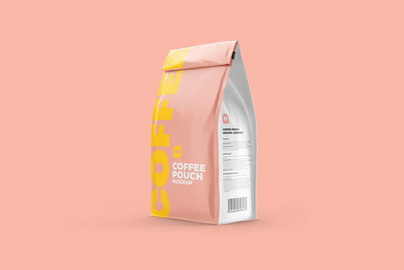 Coffee Pouch Mockup. Back Half-Side view