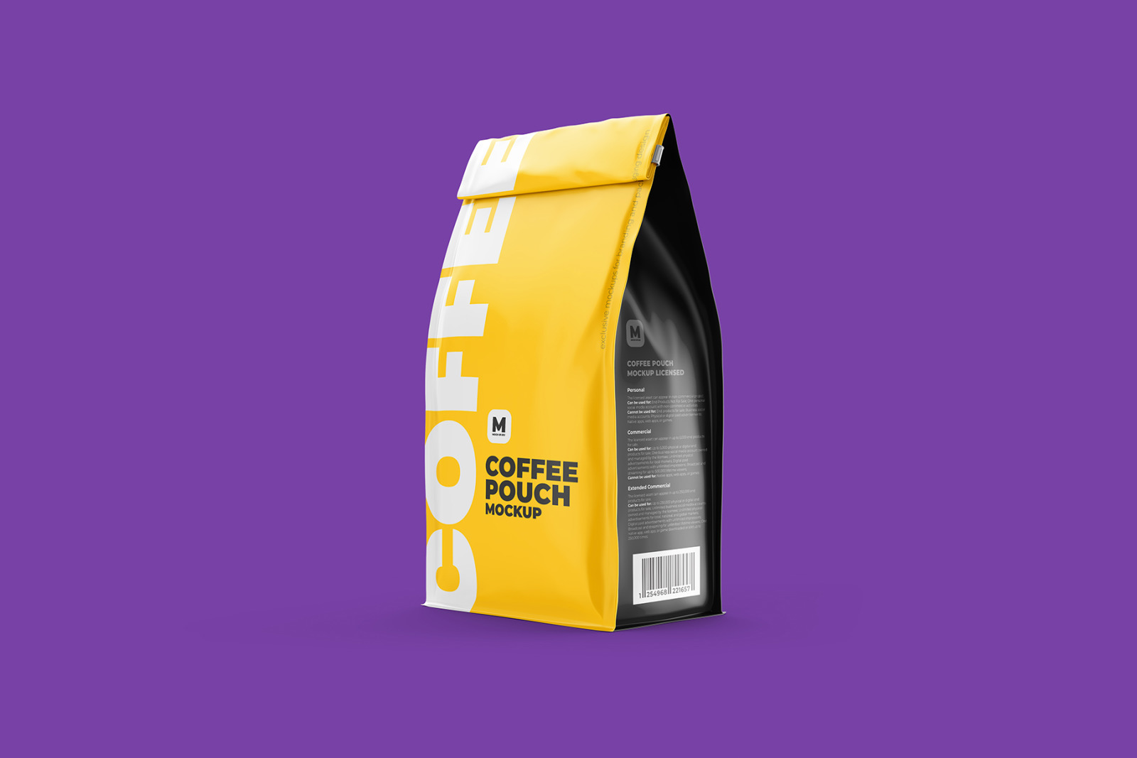 Coffee Pouch Mockup. Back Half-Side view