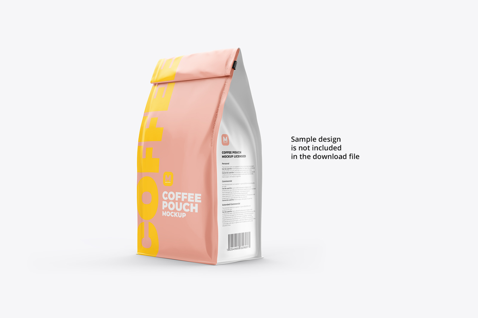 Coffee Pouch Mockup. Back Half-Side view