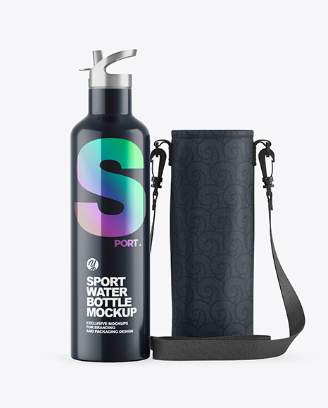 Glossy Water Bottle W/ Case Mockup