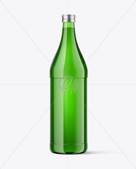 1L Green Glass Water Bottle Mockup