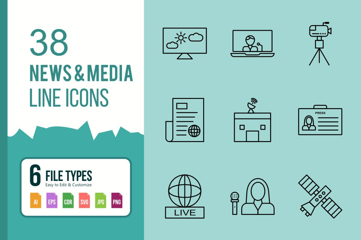 38 News &amp; Media Line Black Icons