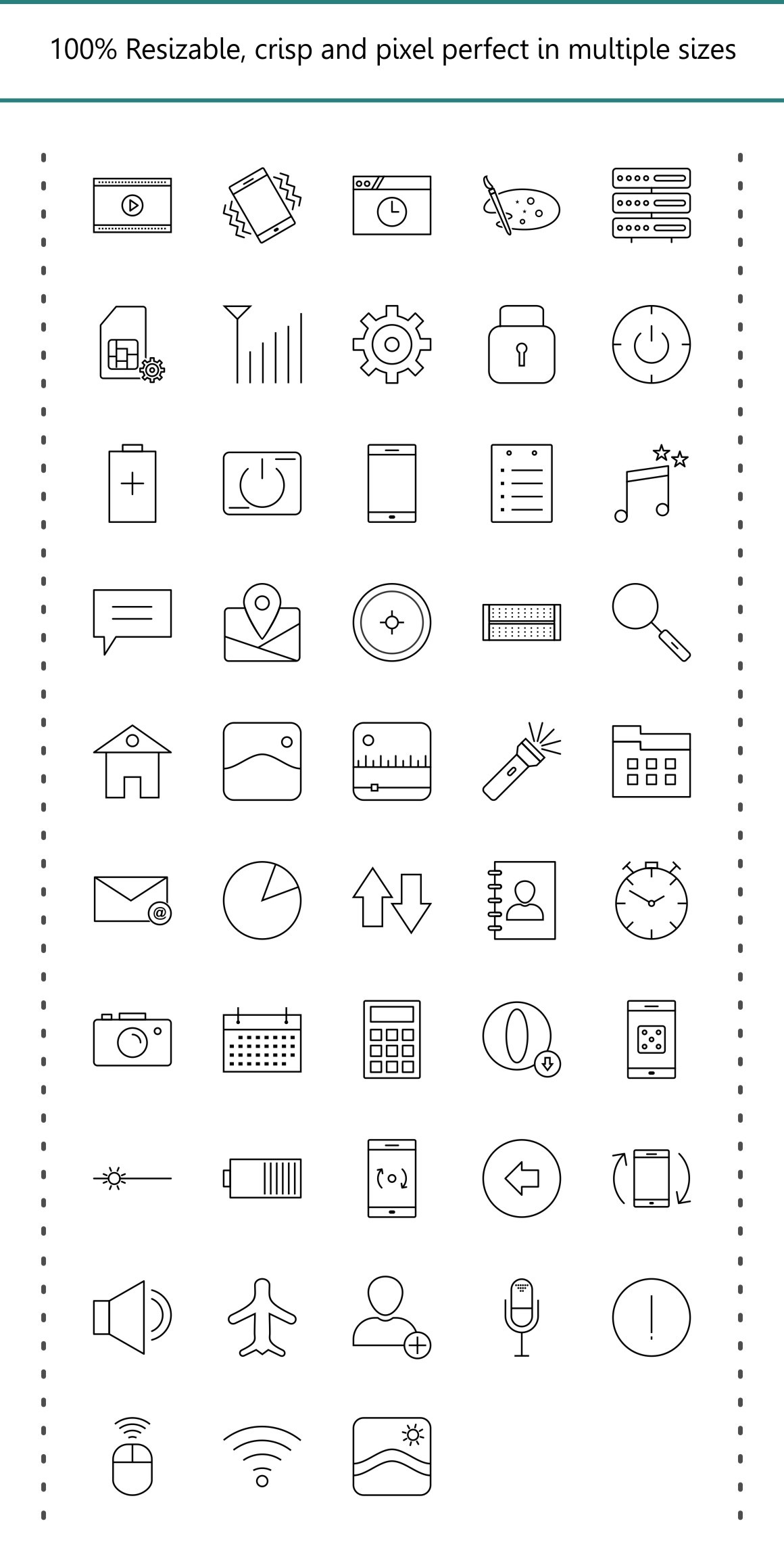 48 Phone Tab & Settings Line Black Icons 48 Phone Tab & Settings Line Black Icons