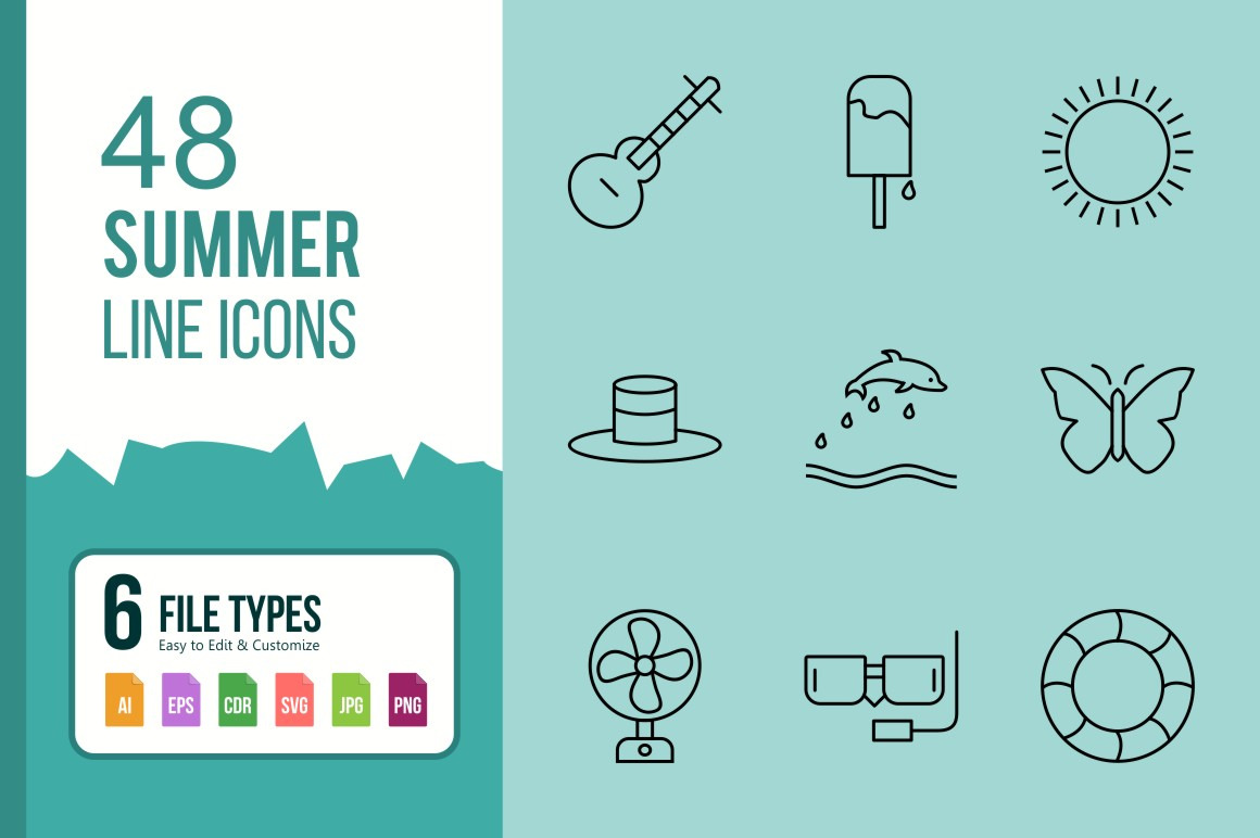 48 Summer line black Icons