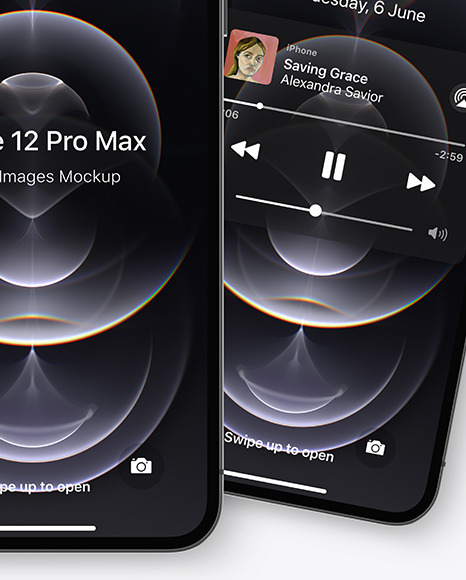 Three Apple iPhones 12 Pro Max Graphite Mockup