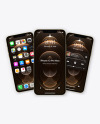 Three Apple iPhones 12 Pro Max Gold Mockup