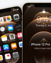 Three Apple iPhones 12 Pro Max Gold Mockup