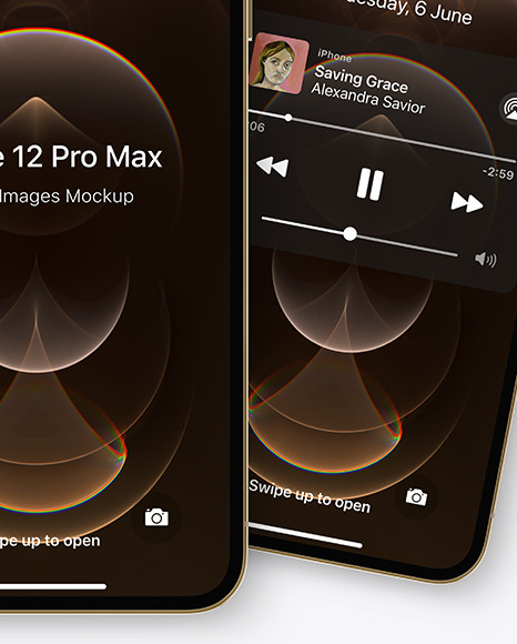 Three Apple iPhones 12 Pro Max Gold Mockup