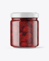 Clear Glass Jar with Strawberry Jam Mockup