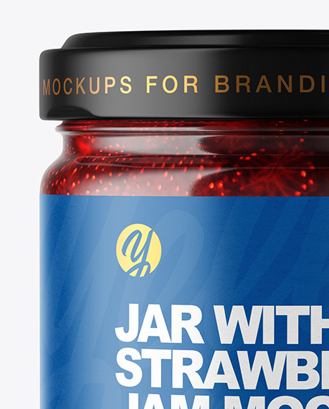 Clear Glass Jar with Strawberry Jam Mockup