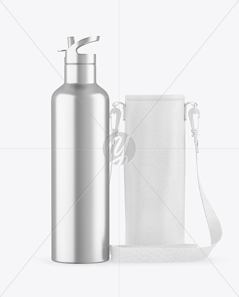 Metallic Water Bottle W/ Case Mockup